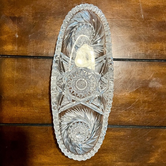 Vintage American Brilliant Cut Glass Crystal Relish Dish – Starburst Pattern - Picture 1 of 13